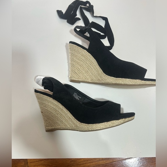 NWOT JUSTFAB BLCK LACE UP ESPADRILLE WEDGE HEELS OPEN TOE SIZE 9.5 - Picture 5 of 9